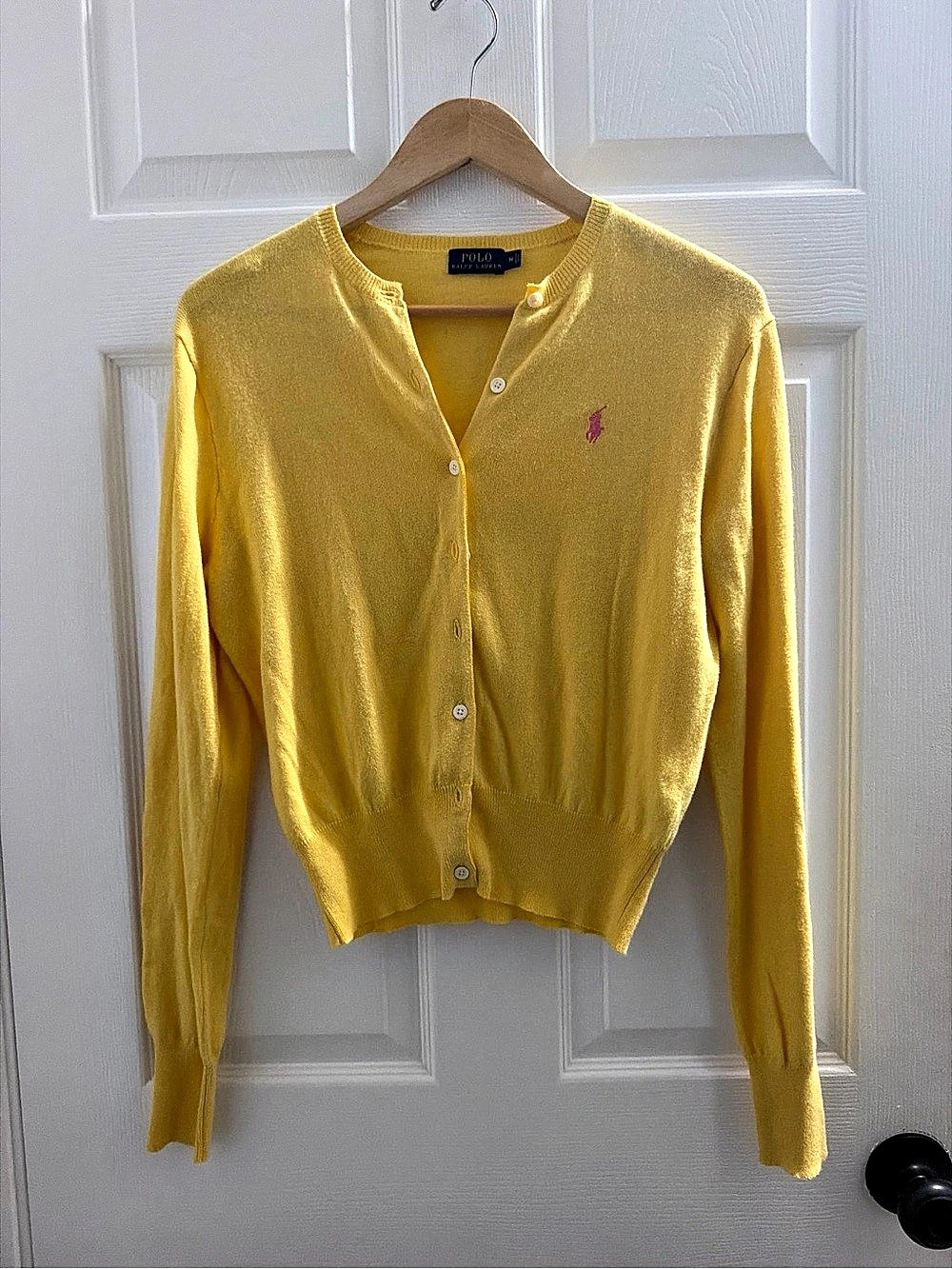 Polo Ralph Lauren Cotton Crewneck Cardigan Yellow Medium